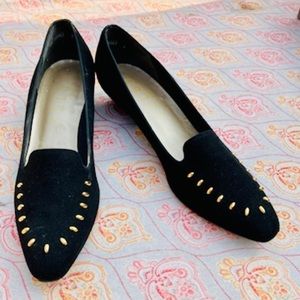 Vintage Selby Black Suede Gold Embellished Flats 7 1/2